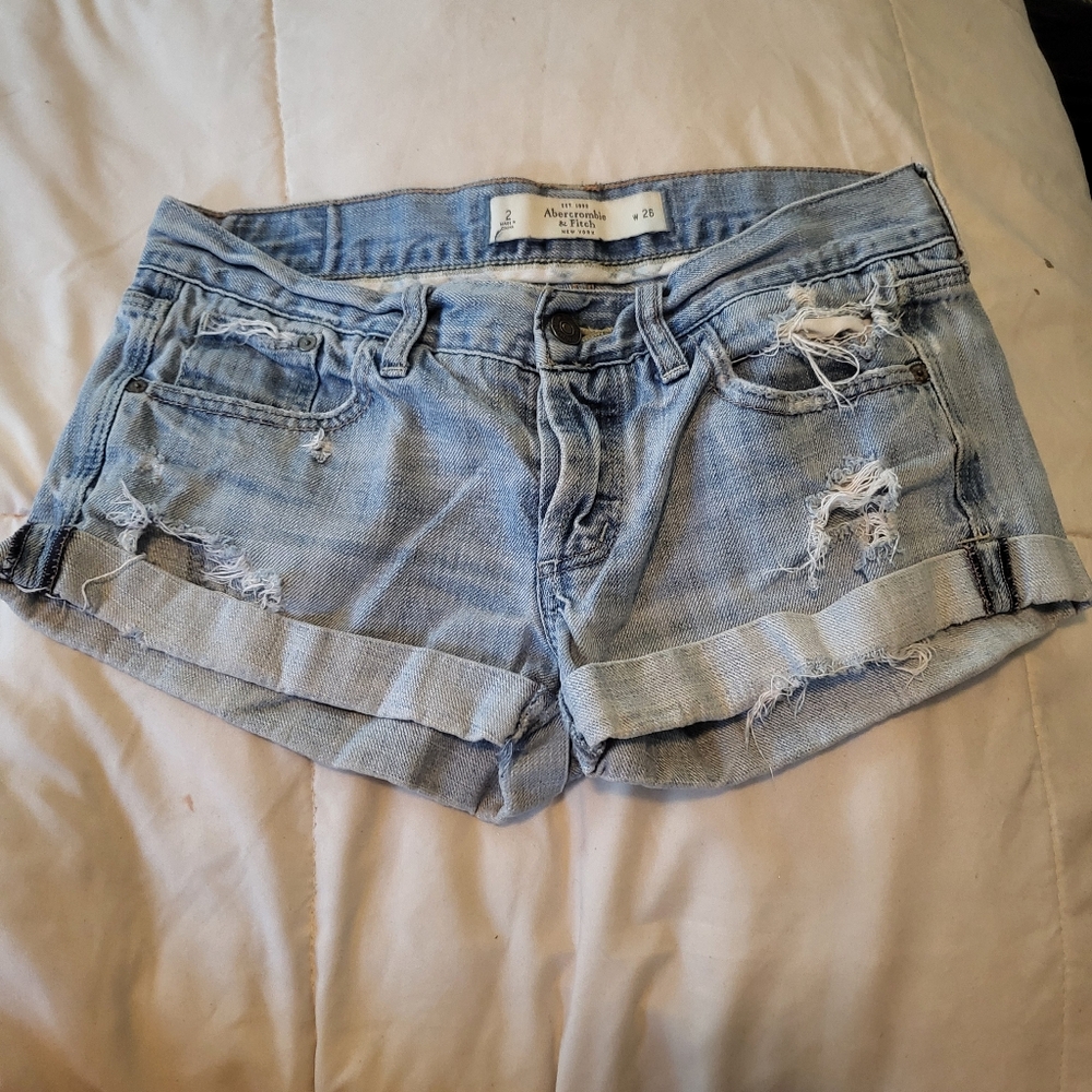 Distressed Light Blue Denim Shorts